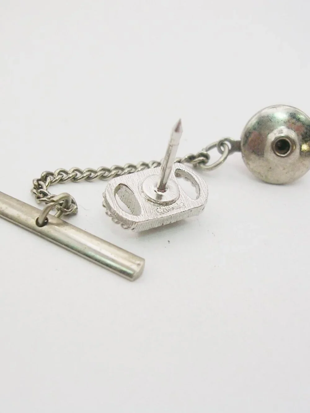 Vintage silver Tie Tack Pin with Chain Sarah Coventry classic Men Formal Wear